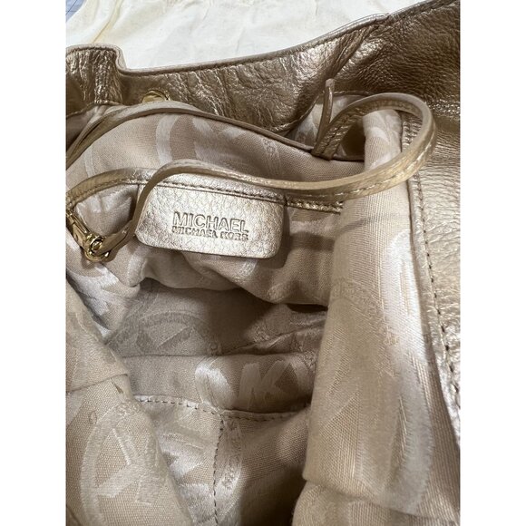 Michael Kors Gold Leather Shoulder Bag w/ Chain Accent & Canvas Storage Bag MK - Picture 5 of 13